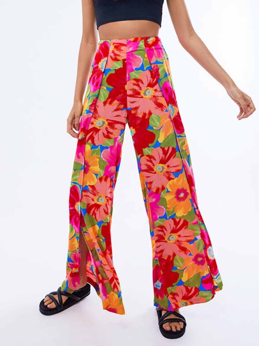 Billabong Floral Wide-Leg Spirit Split Hem Pants - Multicolor